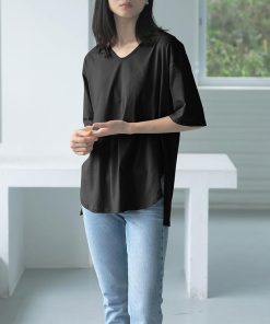 Tシャツ レディース 春夏 40代 半袖 Vネック ニットトップス 白Tシャツ 無地 綿 ショット丈ニットソー ゆったり カットソー おしゃれ 50代 大人 30代