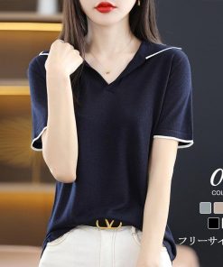 白ニットソー 通勤 大人 ゆったり レディース Tシャツ オシャレ半袖トップス 白vネック 40代 Uvカット薄手ニッソー 夏 カジュアル韓国風 Tシャツ