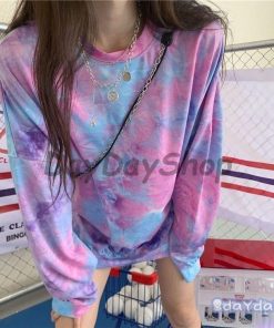 タイダイ Tシャツ メンズ レディース 長袖 ロング丈 トップス BF風 韓国ファッション 原宿系 ヒップホップ ダンス衣装 大きいサイズ Oversize ストリート系