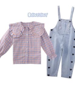 子供服 セットアップ 女の子 長袖 春秋 上下セット 韓国子供服 キッズ ジュニア Tシャツ デニムパンツ 長ズボン 小学生 おしゃれ 可愛い 通学着