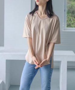 Tシャツ レディース 春夏 40代 半袖 Vネック ニットトップス 白Tシャツ 無地 綿 ショット丈ニットソー ゆったり カットソー おしゃれ 50代 大人 30代