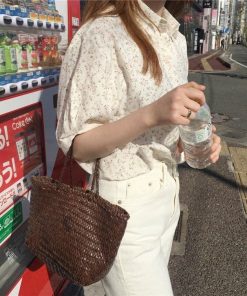 ブラウス レディース 40代 春夏 花柄 韓国風 Vネック ブラウス パフスリーブ シフォン シャツ 半袖 トップス ブラウス 大人 ゆったり 通勤 30代 50代 おしゃれ