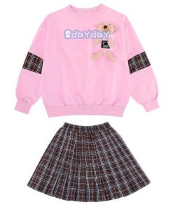 子供服 セットアップ 女の子 長袖 春秋 秋着 上下セット 韓国子供服 キッズ ジュニア トップス 丸首 スカート 膝上丈  通学着 可愛い おしゃれ 新品