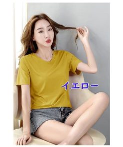 Tシャツ レディース 半袖 春 夏 トップス ミディアム丈 カットソー シンプル 無地 お洒落 可愛い おしゃれ かわいい UVカット ピンク 白 黒 緑 黄 茶 コーデ 紫