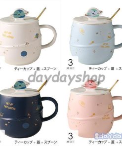 コーヒーカップ キッチン用品 星柄 蓋つき お茶用品 スプーン セットアイテム ティーカップ 星 宇宙 マグカップ 惑星 食器