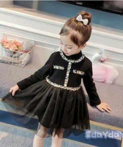 子供服 ワンピース キッズ 長袖 子供ドレス Dress 女の子 秋着 膝丈ワンピース シフォン ドット柄 韓国子供服 ジュニア 可愛い 通学着 おしゃれ カジュアル