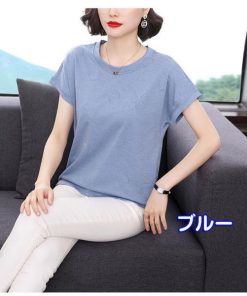 Tシャツ レディース 春夏 40代 半袖 クルーネック ニットトップス 白Tシャツ 無地 綿 ショット丈ニットソー ゆったり カットソー 大人 30代 おしゃれ 50代