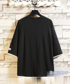 クルーネック 黒 ティーシャツ 切り替え 5分袖 夏服 カジュアルTシャツ 五分袖Tシャツ 白 Tシャツ メンズ